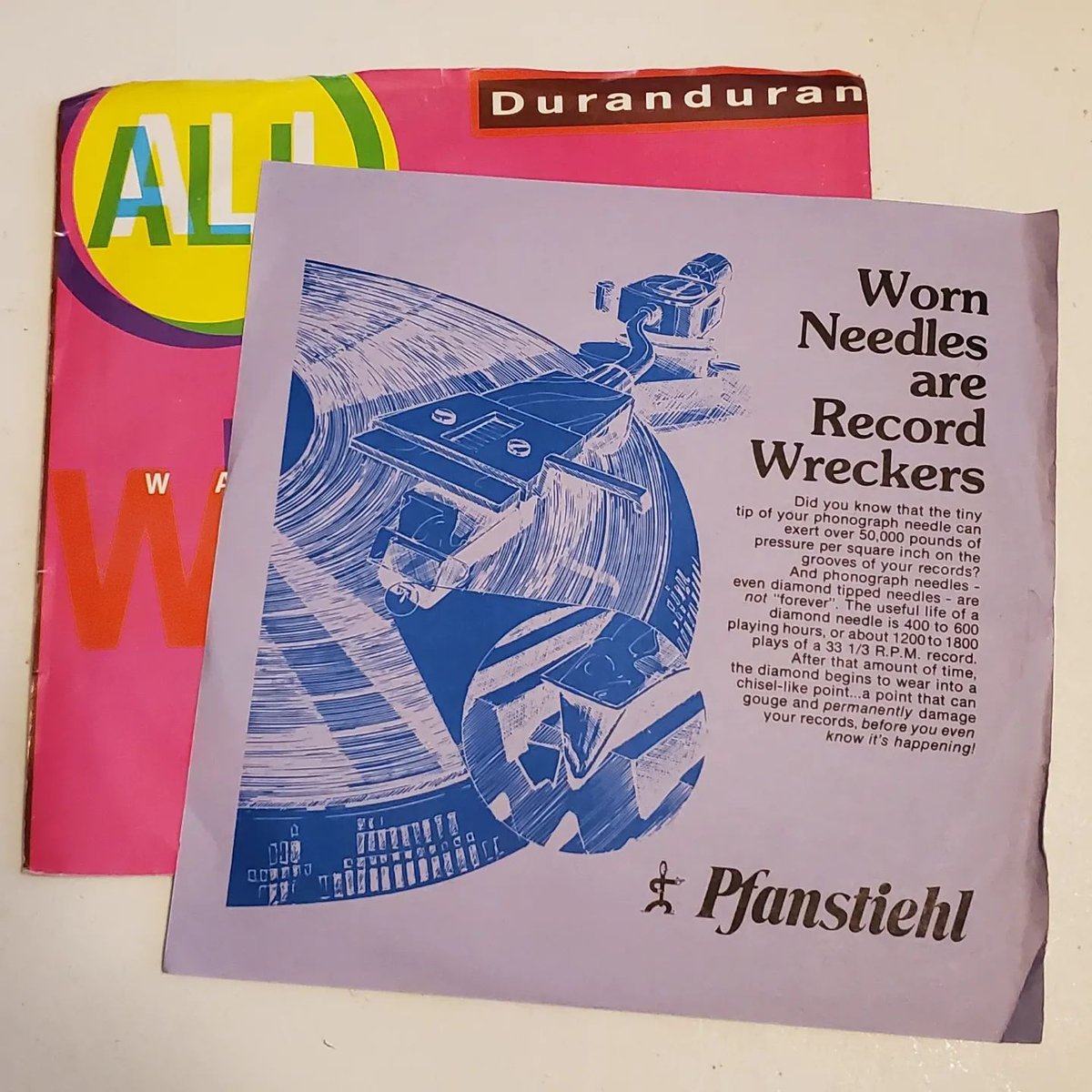 RD80s's tweet image. Another find inside a #45record sleeve! Check out this ad for #Pfanstiehl needles I found inside #DuranDuran All She Wants picture sleeve. 

#45records #80s #1980s 
instagram.com/p/CeUqNs4sLDR/