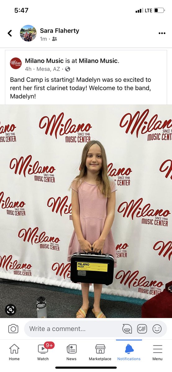 Today was a BIG day for Madelyn! We took her to Milano’s to get her 1st clarinet.I am SO excited for Madelyn to continue her musical journey!Band provided me with forever friends, lots oflearning, and many original experiences.I’m excited for her to have those same opportunities!