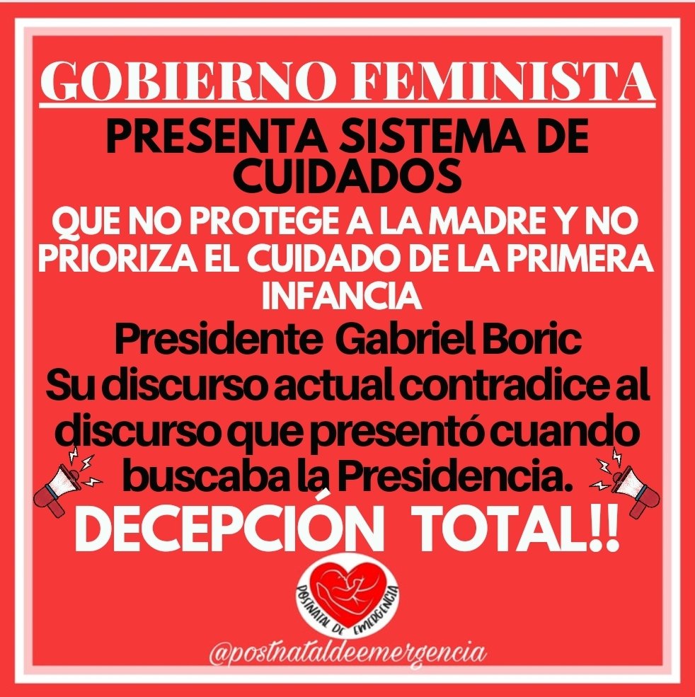 Postnataldeeme1's tweet photo. Cuidar a quien cuida  es INDISPENSABLE 
Miles de madres desesperadas y decepcionado con los dichos del Presidente #Boric 
El #PostnatalDeEmergencia en ALERTA SANITARIA ahora!💪🏻
Cientos de bebés  hospitalizados por virus respiratorios y covid y nadie hace nada!!😡 https://t.co/pBx0nblvxX