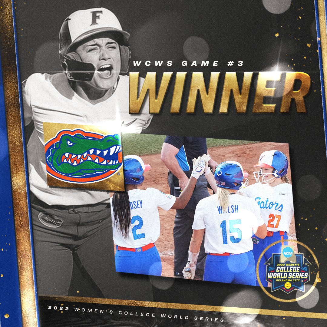 NCAASoftball's tweet photo. Florida stays hot! 🔥

(14) @GatorsSB picks up where it left off in the Super Regionals and rolls to a 7-1 win against Oregon State on Opening Day in OKC.

#WCWS https://t.co/Mo0d6Valx8