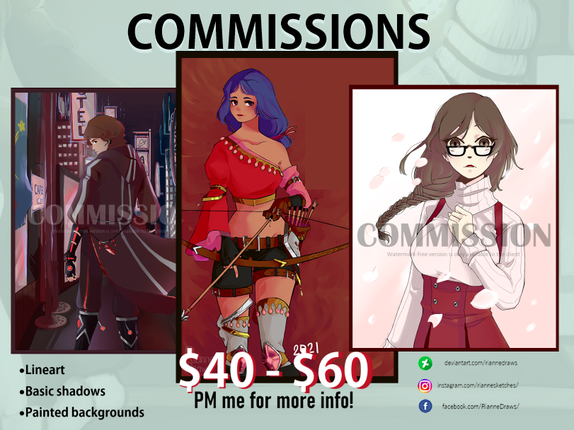 RianneComms's tweet photo. I'm back from vacation and am ready to get into art comms for June!
While I'm filing and prioritizing stuff, if you're interested in getting a commission, you can fill out this form first! Commissions in the waitlist are prioritized! #commissionsopen 
https://t.co/3SCNJn20Rf https://t.co/s0Yk1M6D3Z