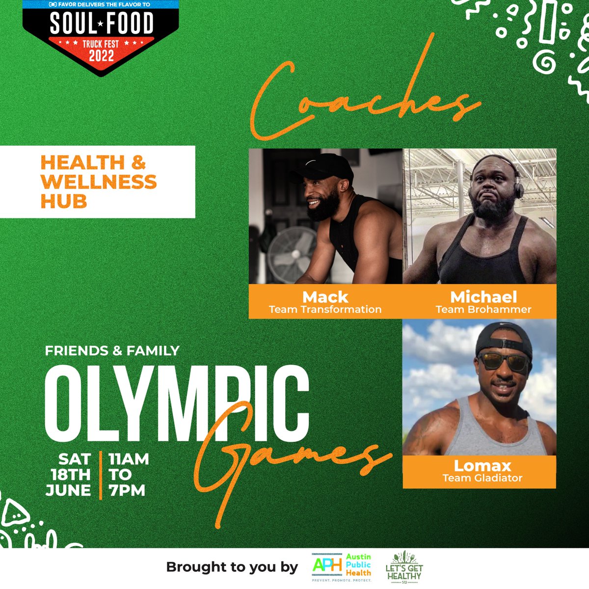 Health is wealth! Get your fit on with fun exercise activities, cooking demos, and healthy food vendors at the fest. Don't miss out, grab your tickets with the link in the bio!

Soul Food Truck Fest
Saturday, June 18
11 am - 7 pm
Huston-Tillotson University
Austin, TX

#sftf22