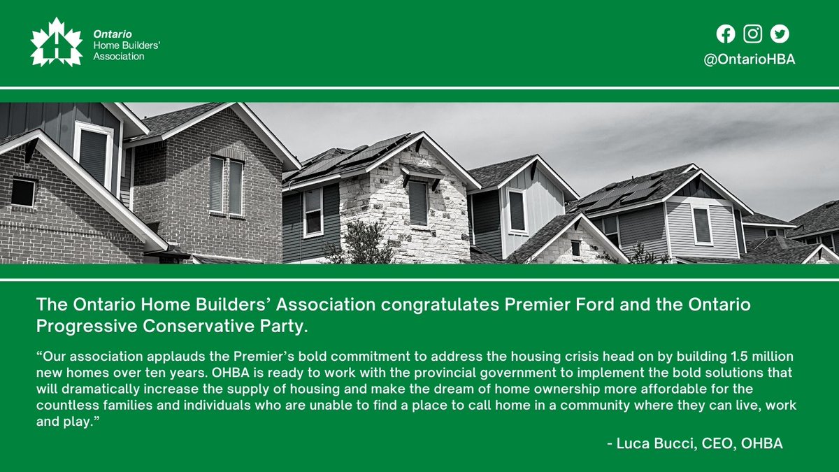 OntarioHBA's tweet photo. @OntarioHBA congratulates Premier Ford and the Ontario Progressive Conservative Party @OntarioPCParty @fordnation https://t.co/CO97Jc7y5X