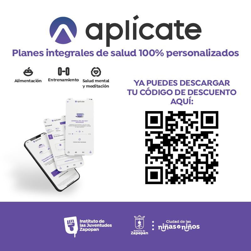 injuvezap's tweet photo. Aplícate con la app 📱 que te ayuda a cuidar tu salud integral con planes de nutrición, salud mental y ejercicios personalizados 🥗🧘‍♀️🧠👟. 

Aprovecha el código de descuento especial que junto con @aplicate_ tenemos para ti, entra a https://t.co/tTIxsqJCF0 https://t.co/iJKy6TWL55