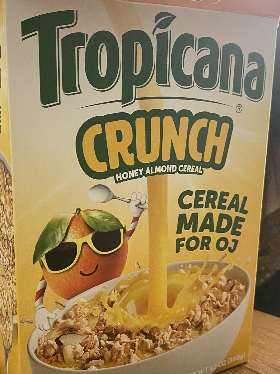 ropgast's tweet photo. #tropicanacrunch i feel validated and seen. it actually does get soggy slower than other cereals that i’ve eaten in oj. i hope they make it a permanent thing https://t.co/QD28FrhTaN
