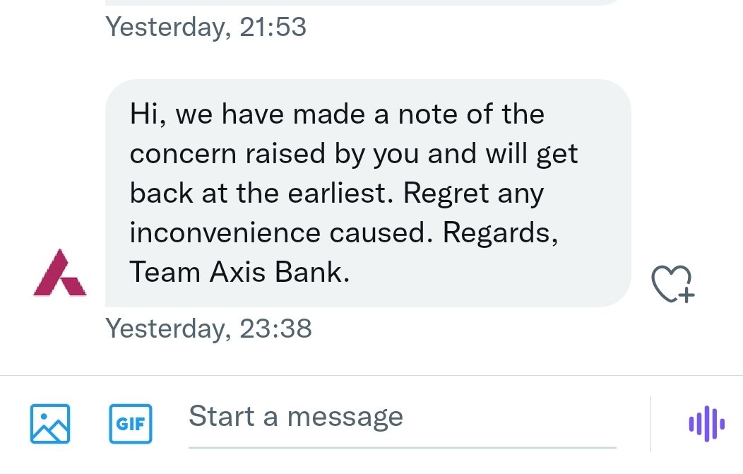 BhadadaNaveen's tweet photo. @AxisBankSupport @AmitabhChaudhry 
You have not addressed my concern, instead just mentioned that "Regret the inconvenience caused and the concern would be reverted at the earliest". Annoying and fraudulent response. https://t.co/TML7y0wmsF