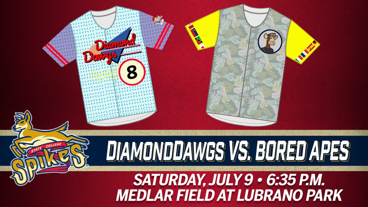 DiamondDawgsNFT's tweet photo. π¨ We are ONE MONTH away from the #NFTClassic!
The @SCSpikes are becoming the DiamondDawgs and the @crosscutters are becoming the Bored Apes on July 9th in State College, PA! #DDvsBAYC
ποΈ Grab your tickets soon - https://t.co/hXOXydmsLY https://t.co/Nm6ggiu87g