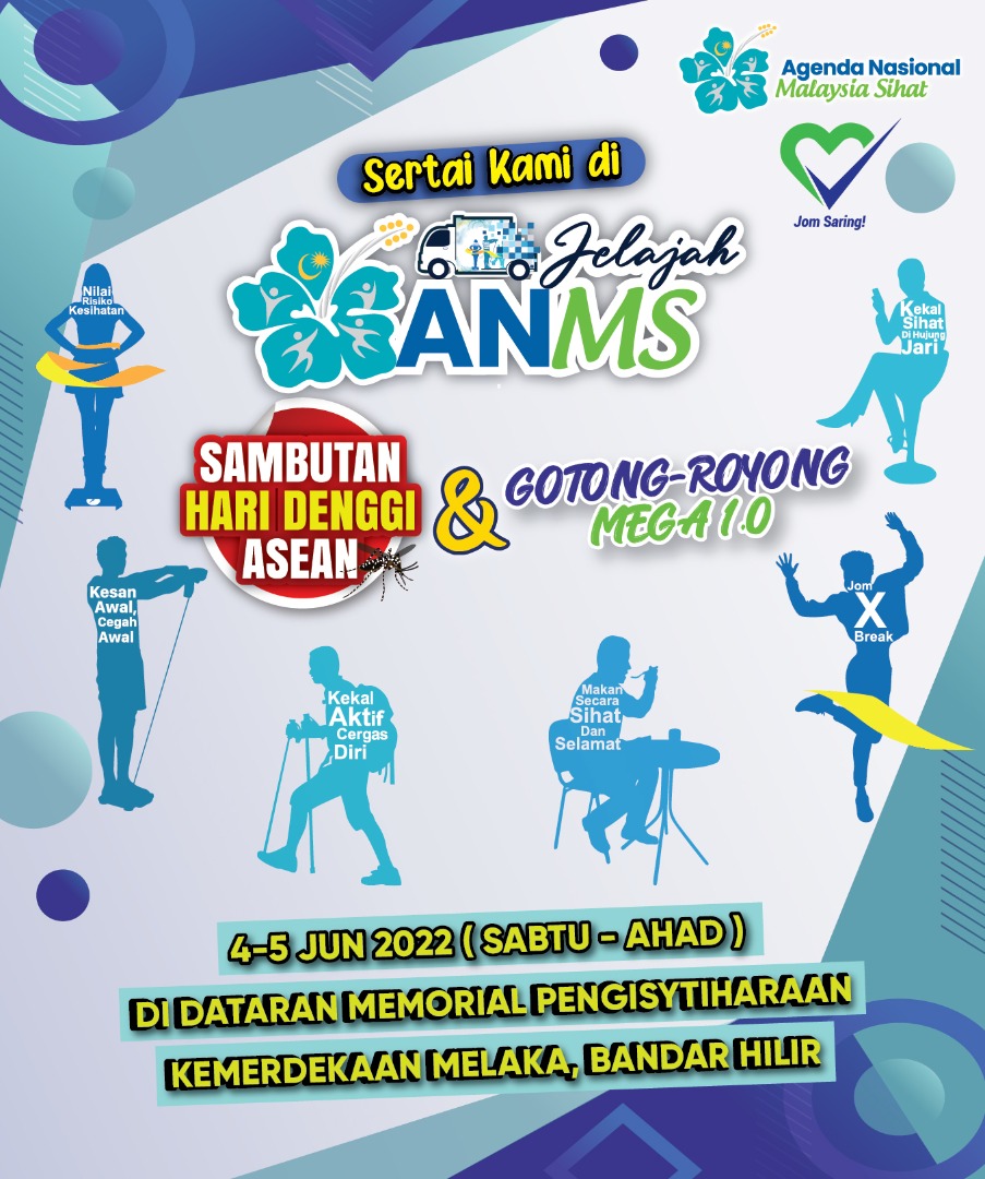 Sertai kami di Jelajah ANMS pada 4-5 Jun 2022 di Dataran Memorial Pengisytiharaan Kemerdekaan Melaka, Bandar Hilir.

Jom datang beramai-ramai !

#ANMS
#sihatsepanjanghayat
#MalaysiaSihatSejahtera
#sihatmilikku😊💪