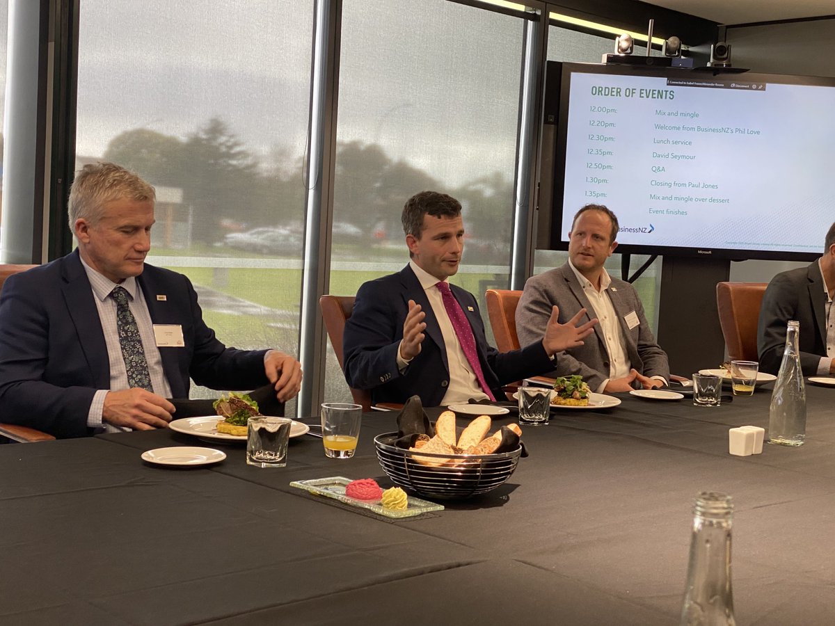 ⁦<a href="/actparty/">ACT New Zealand</a>⁩ with ⁦<a href="/dbseymour/">David Seymour</a>⁩ talking to ⁦@BusinessNZ_⁩ ⁦<a href="/major_comp/">Major Companies Grp</a>⁩ members on infrastructure, immigration, education (womb to tomb) thanks to ⁦<a href="/ZespriCorporate/">Zespri International</a>⁩ for hosting us