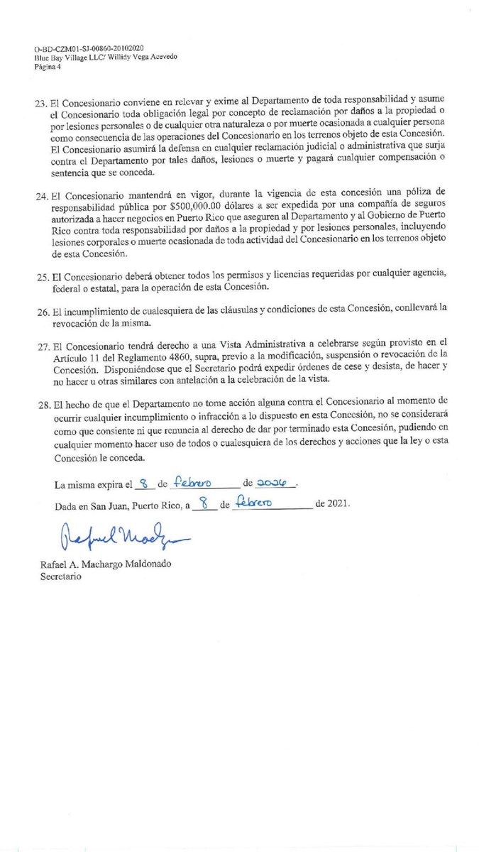 ElUrbanistaPR's tweet photo. Esta es la #concesión que firmó Machargo autorizando a la ocupación de #dominiopúblico por el ex #SecretarioAuxiliar de #Permisos @DRNAPR Moisés Sánchez Loperena en #Joyuda #CaboRojo a razón de $900/año. #PiensaElTerritorio ✍🏻 #ElUrbanista https://t.co/ByKrbxPWS6