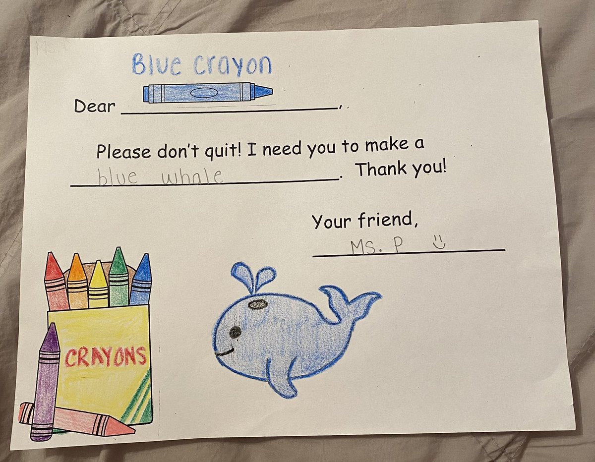Poliviou_educ's tweet photo. Had my first informal observation today! Got to read the students one of my favorite picture books and we wrote back to the crayons! I am having the best time student teaching! @MaristTcherEd #EDUC440 https://t.co/qShM04veem