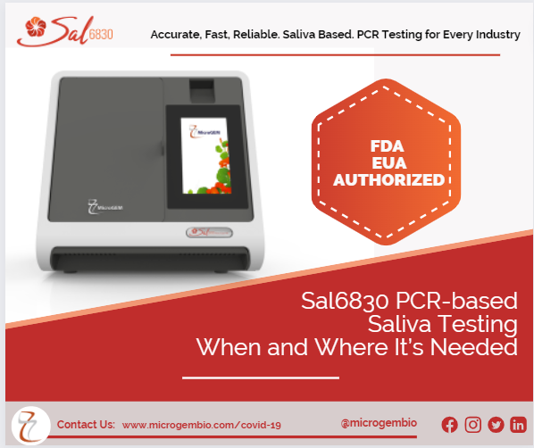 MicroGEMbio's tweet photo. The #MicroGEM Sal6830 #SARSCoV2 Saliva Test is the nation’s first point of care #PCR #salivatest for #COVID_19 delivering on-the-spot results in minutes. Learn more: https://t.co/UuUtMHx6Gg
#pcrtest #fdaeua #covidpcrtest #covidtesting #testingforcovid19 #eua #euaauthorized https://t.co/05rzO9h7rG