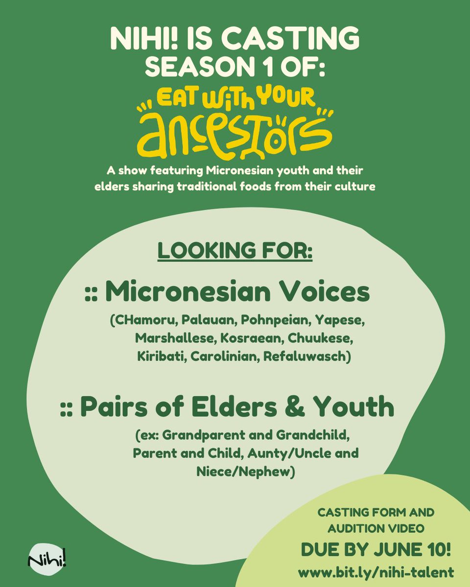 siobhonm's tweet photo. @ micronesian twitter: nihi is casting! if you got a little cousin or funny uncle or charming nånan biha who would be great on our show plssss dm me for more info. or forward these graphics to your group chats 🌶🍋🥥🥬 https://t.co/T9NApe9Mvn