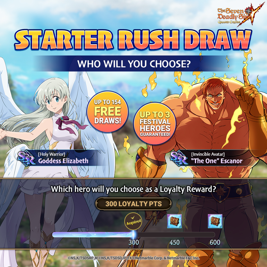 7DS_en's tweet photo. In celebration of our 3rd anniversary,
We are giving away a total of 154 draws for free! π
Draw Festival Heroes at Lv.80 Fully Awakened β¨
Which hero would you choose for the 300 loyalty reward?!
Tell us your choice below! π
#SevenDeadlySins #7DS #StarterRush https://t.co/aFoNUX5uv1