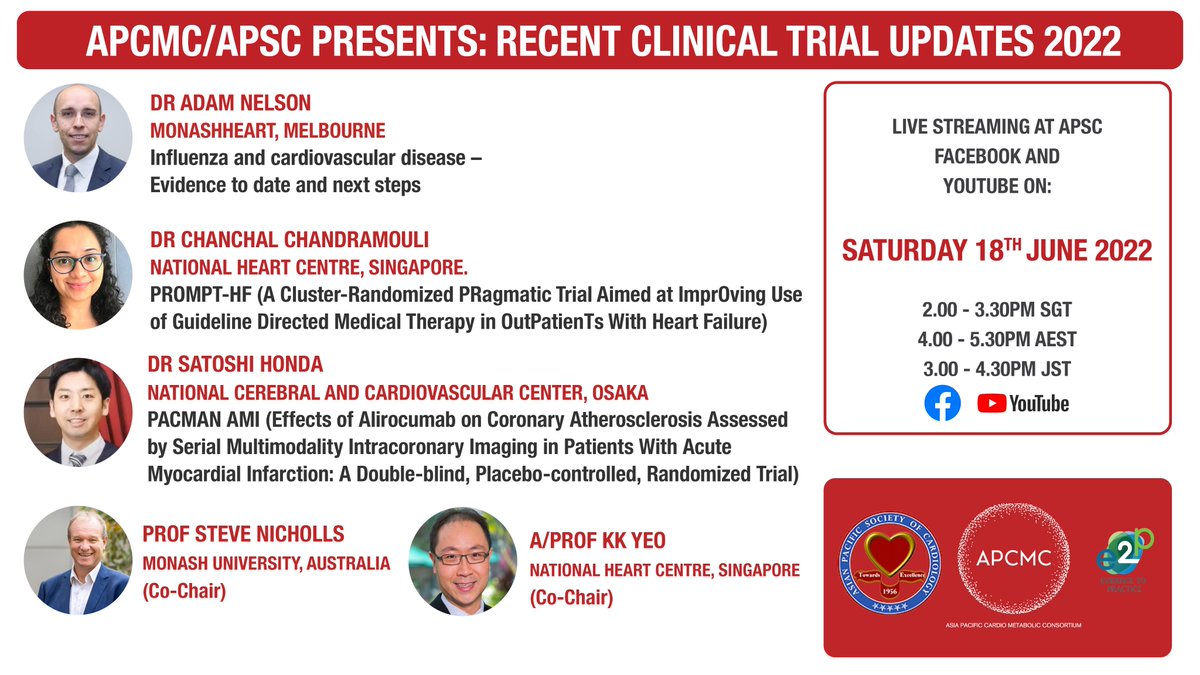 The Asia Pacific Cardiometabolic Consortium (@the_apcmc) on Twitter photo Join us with <a href="/apsc_office/">Asian Pacific Society of Cardiology</a> for our webinar on recent clinical trial updates. Our co-chairs, <a href="/khungkeong/">Yeo KK</a> Yeo and <a href="/ProfSNicholls/">Steve Nicholls</a> will chair the session with a fantastic line up of speakers! <a href="/ajnelson/">Adam Nelson</a> <a href="/chanchal5688/">Chanchal Chandramouli</a> and Dr Satoshi Honda. Tune in on 18 June. Join us with <a href="/apsc_office/">Asian Pacific Society of Cardiology</a> for our webinar on recent clinical trial updates. Our co-chairs, <a href="/khungkeong/">Yeo KK</a> Yeo and <a href="/ProfSNicholls/">Steve Nicholls</a> will chair the session with a fantastic line up of speakers! <a href="/ajnelson/">Adam Nelson</a> <a href="/chanchal5688/">Chanchal Chandramouli</a> and Dr Satoshi Honda. Tune in on 18 June.