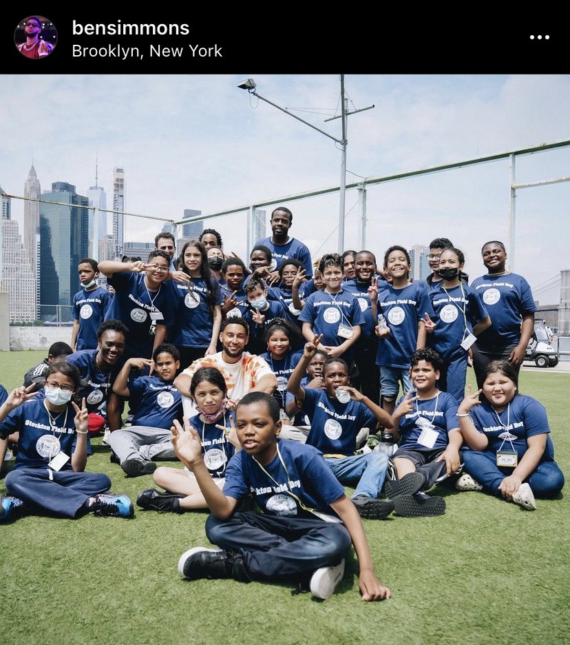 ChrisMilholen's tweet image. Ben Simmons was apart of the Stockton Community School’s field day in Brooklyn.