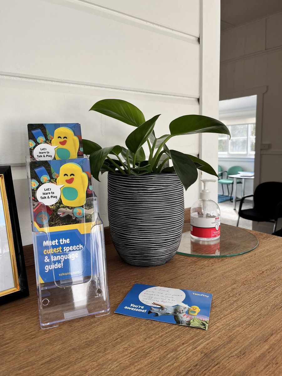 SimFitzgerald's tweet photo. Displaying some cute pamphlets from @TalkiPlay in our beautiful new clinic. We can’t wait to be able to introduce this great little tool to our clinic and some of our families #slpeeps #wespeechies #learningthroughplay https://t.co/6f4DbdgveA