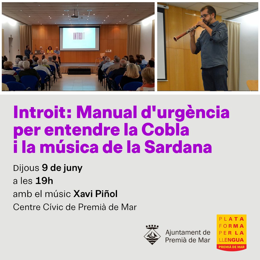 xavi_pinyol's tweet photo. 📢 Introit. Manual d'urgència per entendre la cobla i la música de la sardana.
📆 Dijous 9 de juny
🕖 19h
📍Premià de Mar (centre cívic)
Organitza: @llenguacat
#sardanes #sardana #cobla #tible #tenora @radiopremiamar @ajpremiademar @confsardanista @CAL_cat @EnsAssoc https://t.co/Hwpeig1hnt