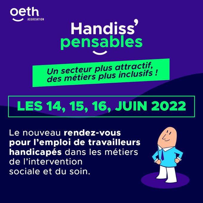 [EVENEMENT] L' <a href="/AssociationOETH/">Association OETH</a> propose un nouveau rendez-vous : Handiss'pensables ! Pour répondre aux besoins de #recrutement et favoriser l’#emploi des travailleurs handicapés dans les métiers de l’intervention sociale et du soin ! Plus d'informations ▶️ vu.fr/sxJn