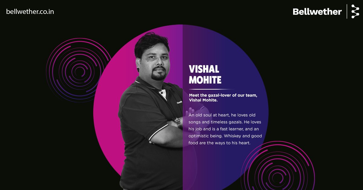 Bellwether_re's tweet photo. The #BellwetherBrigade's gazal-lover, Vishal Mohite.
 
With a timeless heart, he values his job, easily adapting to every setting he finds himself in, being a quick learner, and having an optimistic approach to his work life.
 
#Bellwether #RealEstate #Employees #TeamBellwether https://t.co/ZcSh27qg2U