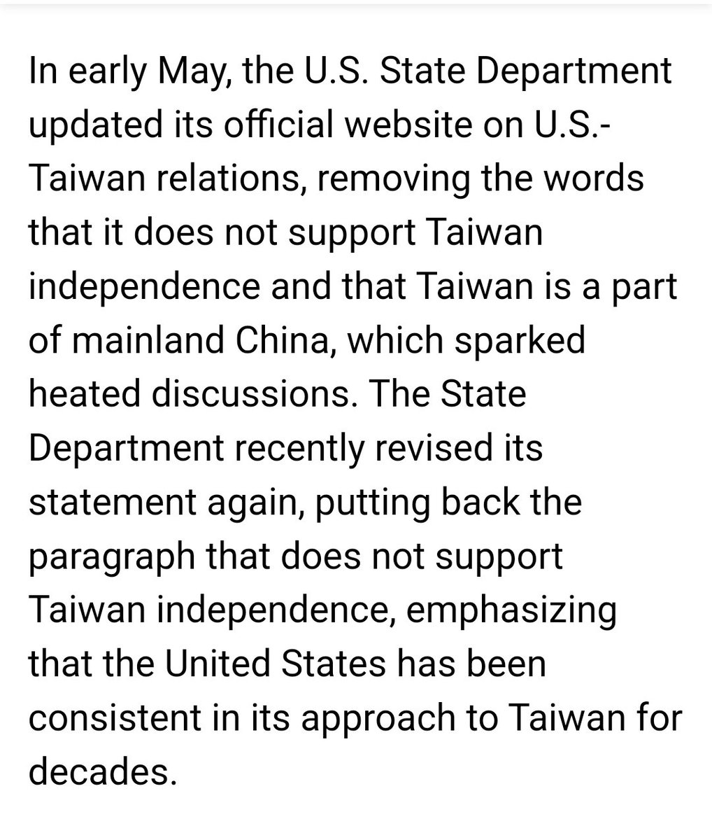 raam_beart's tweet photo. (1) The Taiwanese media just noticed that the US State Dept has just updated its official website on US-Taiwan relations again, putting BACK the words that it deleted in early May, which stated that it does not support Taiwan independence &amp; that Taiwan is a part of China, https://t.co/NVAJJu8vtk