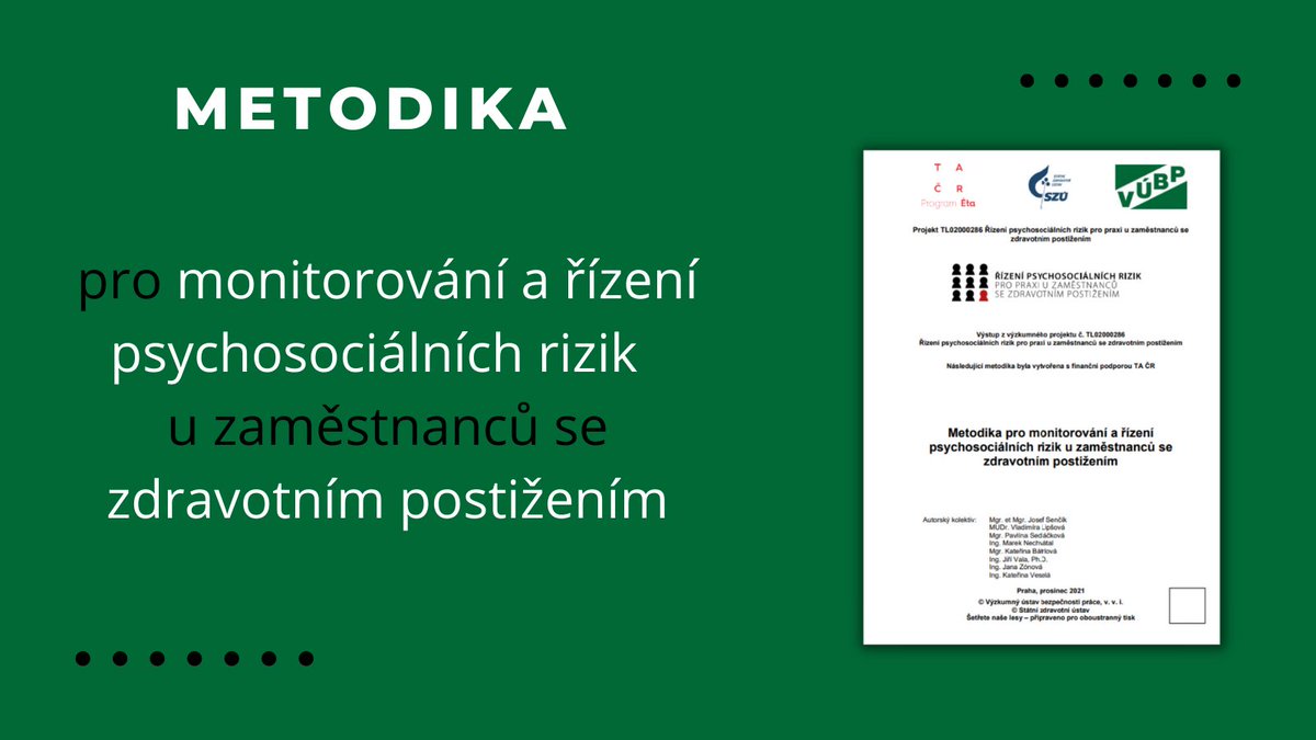 vubpcz's tweet photo. V rámci realizace výzkumného projektu Řízení psychosociálních rizik pro praxi u zaměstnanců se zdravotním postižením, který ve spolupráci se @szupraha řešila naše instituce, byla vyvinuta tato #metodika 👉https://t.co/DsYpALdvDF
#bozp #zdravotnepostizeni #rizenirizik https://t.co/9t2HGWXJCX