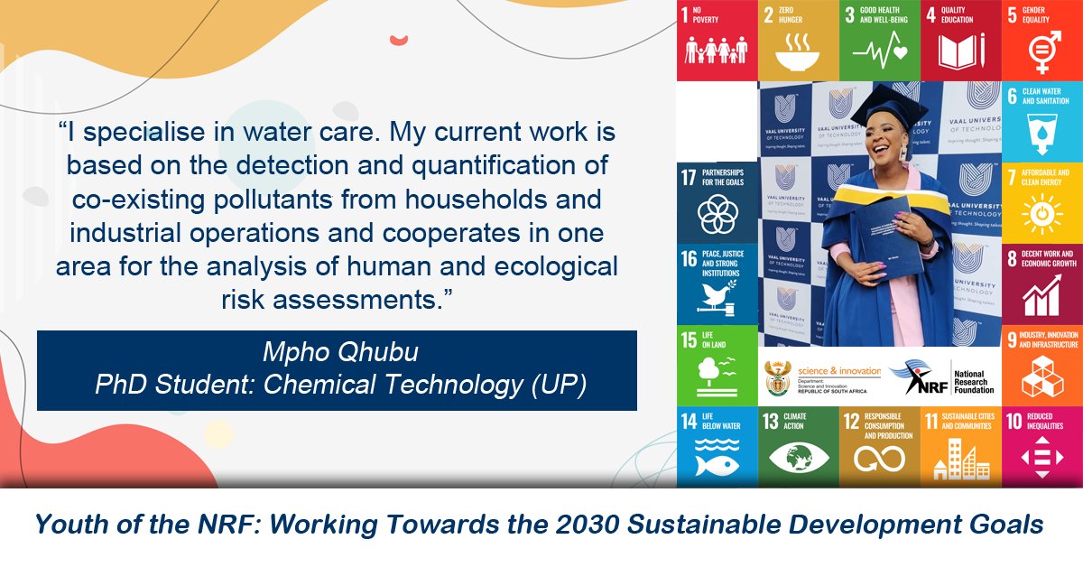 Meet Mpho Qhubu from <a href="/UPTuks/">University of Pretoria</a>: bit.ly/38JAWdZ. Her work seeks to solve the water crises in SA, specifically as it relates to the detection of contaminants. Her research is contributing to #SDG6: Clean Water &amp; Sanitation and #SDG14: Life Below Water. #YouthMonth2022