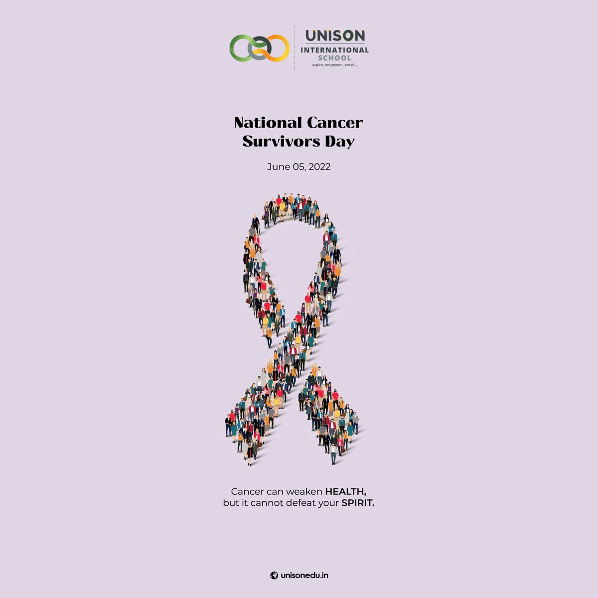UnisonIntSchool's tweet photo. Cancer is NOT a death sentence. It's just one word in your sentence; one part of your life.
National Cancer Survivor's day!
#LifeAtUNISON #UnisonInternationalschool #UnisonKinderworld #AdmissionsOpen #CBSESchool #CBSESchoolInPinjore #Session2022 #LearningThroughPlay https://t.co/yehP7e0UYv