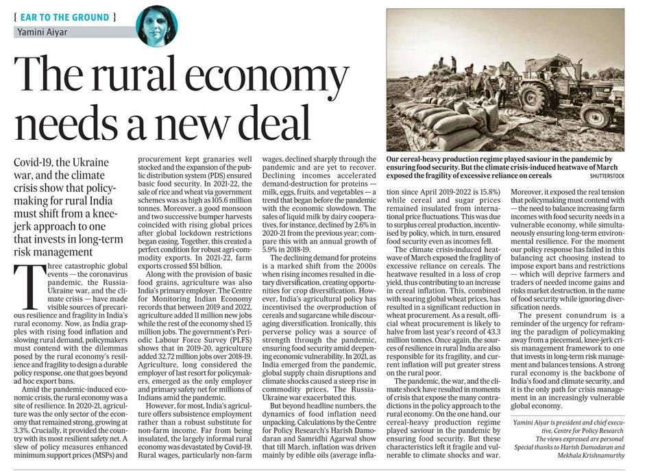 CPR_India's tweet photo. A strong rural economy is the backbone of India’s food &amp; climate security &amp; it is the only path for crisis management in an increasingly vulnerable global economy:@AiyarYamini on policymaking for rural India @htTweets  https://t.co/MdJ5Ne6nSq https://t.co/Jyr8WIth4E