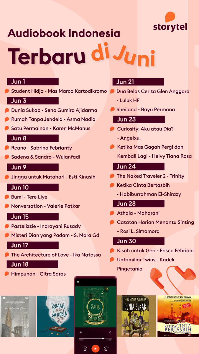 Audiobook Indonesia terbaru di bulan Juni 🧡🌞 Kalau kamu pengen dengerin audiobook yang mana nih? 
#audiobook
#audiobookindonesia 
#storytel