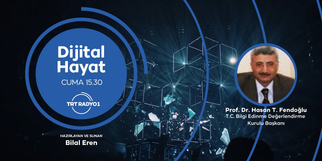 "Dijital Hayat"
Konuğumuz T.C. Bilgi Edinme Değerlendirme Kurulu Başkanı Prof. Dr. Hasan T. Fendoğlu ile konumuz dijital çağda bilgi edinme hakkı.
🎙 <a href="/erenbilal/">Dr. Bilal EREN</a>
⏰ 15.30
📻<a href="/TRTRadyo1/">TRT Radyo 1</a>
📍 #istanbulradyosu #Cuma
 <a href="/AliFuatGulmez/">Ali Fuat Gülmez</a> <a href="/GuluserDilek/">Dilek Gülüser</a> 
🎧👉🏻 radyo.trt.net.tr/kanallar/radyo…