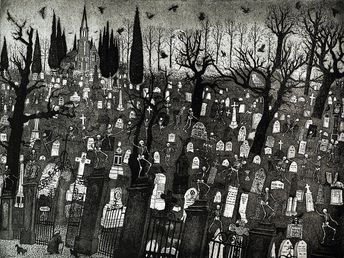 Delighted that ‘Danse Macabre’ has been selected for the Royal Academy Summer Exhibition #etching #dansemacabre #diadelosmuertos #graveyard #life #death #spirits #rasummerexhibition #artdaily #contemporaryart #contemporaryprints #BigArtBoost #draw2live #Draw365 #ArtsDay