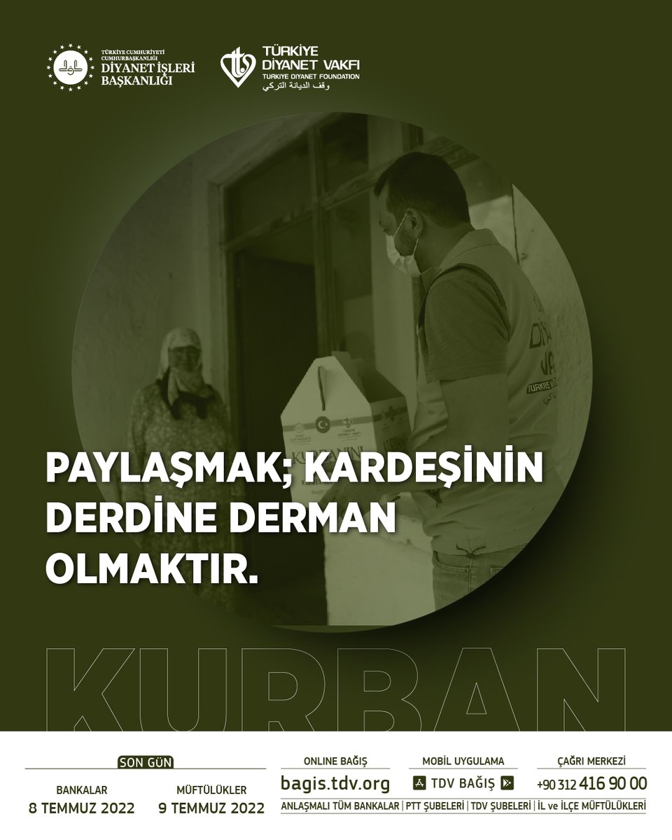 Paylaşmak; kardeşinin derdine derman olmaktır.

#KurbanınıPaylaş Kardeşinle Yakınlaş

| bagis.tdv.org