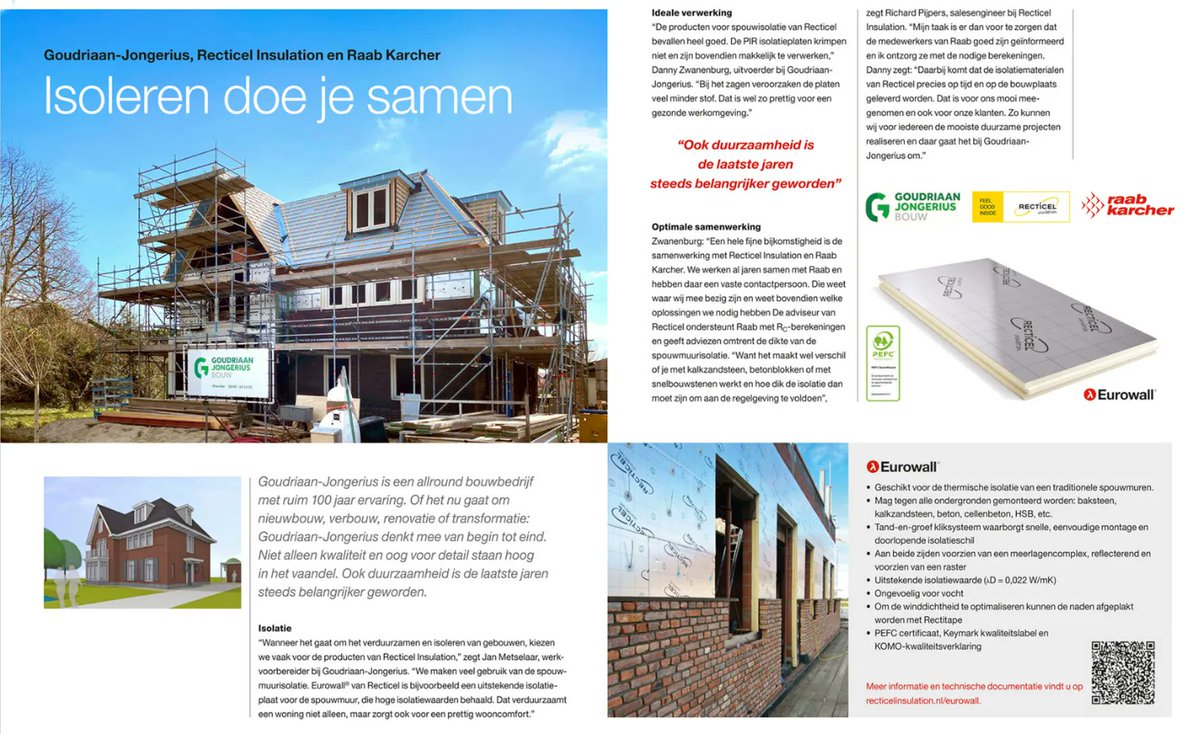 RecticelInsulNL's tweet photo. Bouwbedrijf @GoudriaanJonger vertelt in Partner in de Bouw van @raabkarcher over onze samenwerking en de keuze voor de isolatiematerialen van Recticel Insulation. Wij zijn trots op deze samenwerking en we gaan nog vele duurzame projecten samen realiseren. #bouw #isolatie #PIR https://t.co/a8ZKnaN8D2