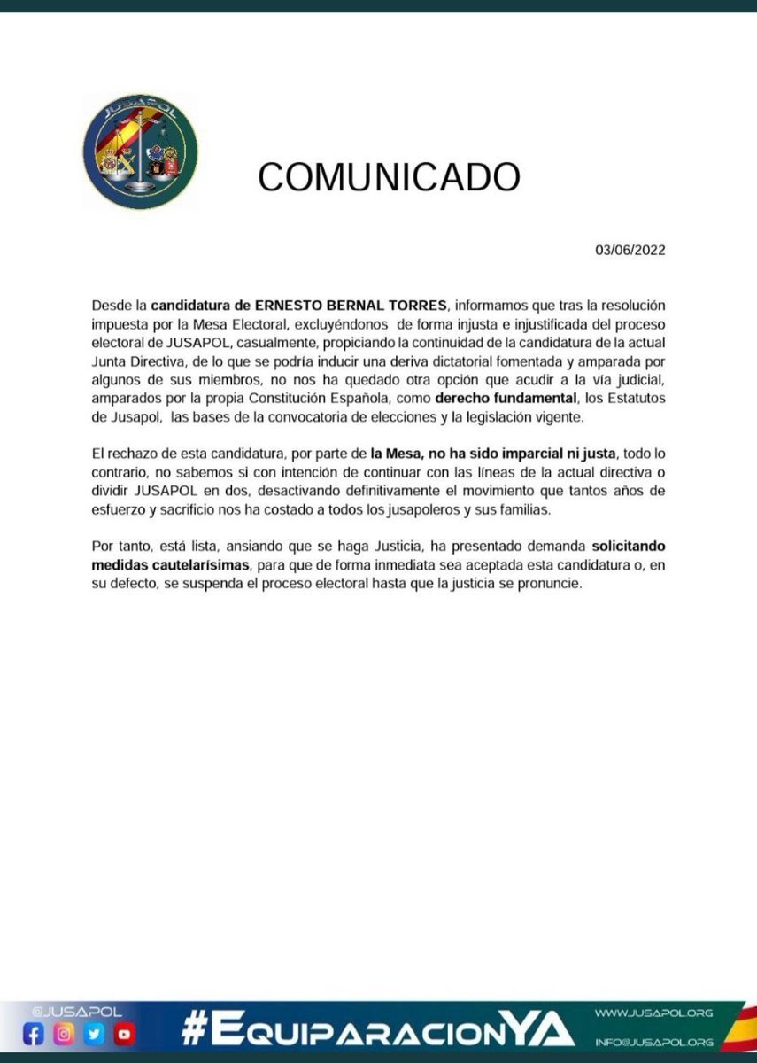 <a href="/jusapol/">jusapol</a> 𝗟𝗮 𝗖𝗮𝗻𝗱𝗶𝗱𝗮𝘁𝘂𝗿𝗮 𝗱𝗲 𝗘𝗿𝗻𝗲𝘀𝘁𝗼 𝗕𝗘𝗥𝗡𝗔𝗟 𝗧𝗢𝗥𝗥𝗘𝗦 , la cuál ha sido excluida del proceso electoral a <a href="/jusapol/">jusapol</a> , por la mesa , ha tenido que recurrir al amparo judicial ⚖️ y que sea un juez quién diga la última palabra, al igual que lo ha hecho la mesa.