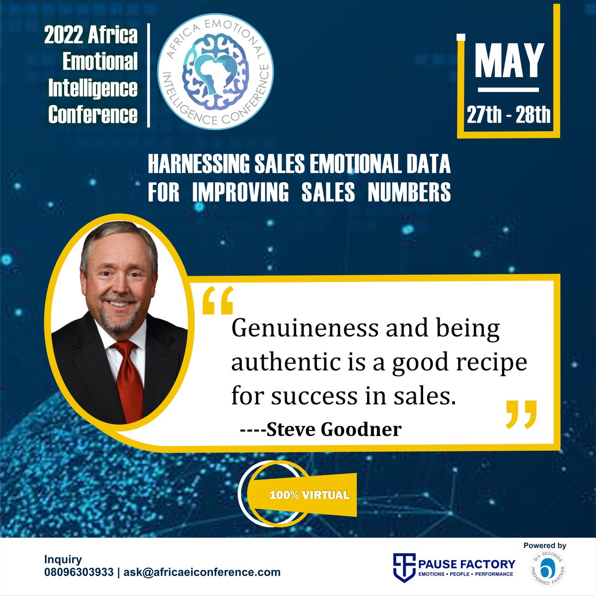 pausefactoryorg's tweet photo. HARNESSING SALES EMOTIONAL DATA FOR IMPROVING SALES NUMBERS
Genuineness and being authentic is a good recipe for success in sales.
---Steve Goodner
#emotionalintelligence #aeic2022 #aeic #leadership #change #sales #spiritualintelligence #pausefactory #hr #performancemanagement https://t.co/AxFzVeTvxx