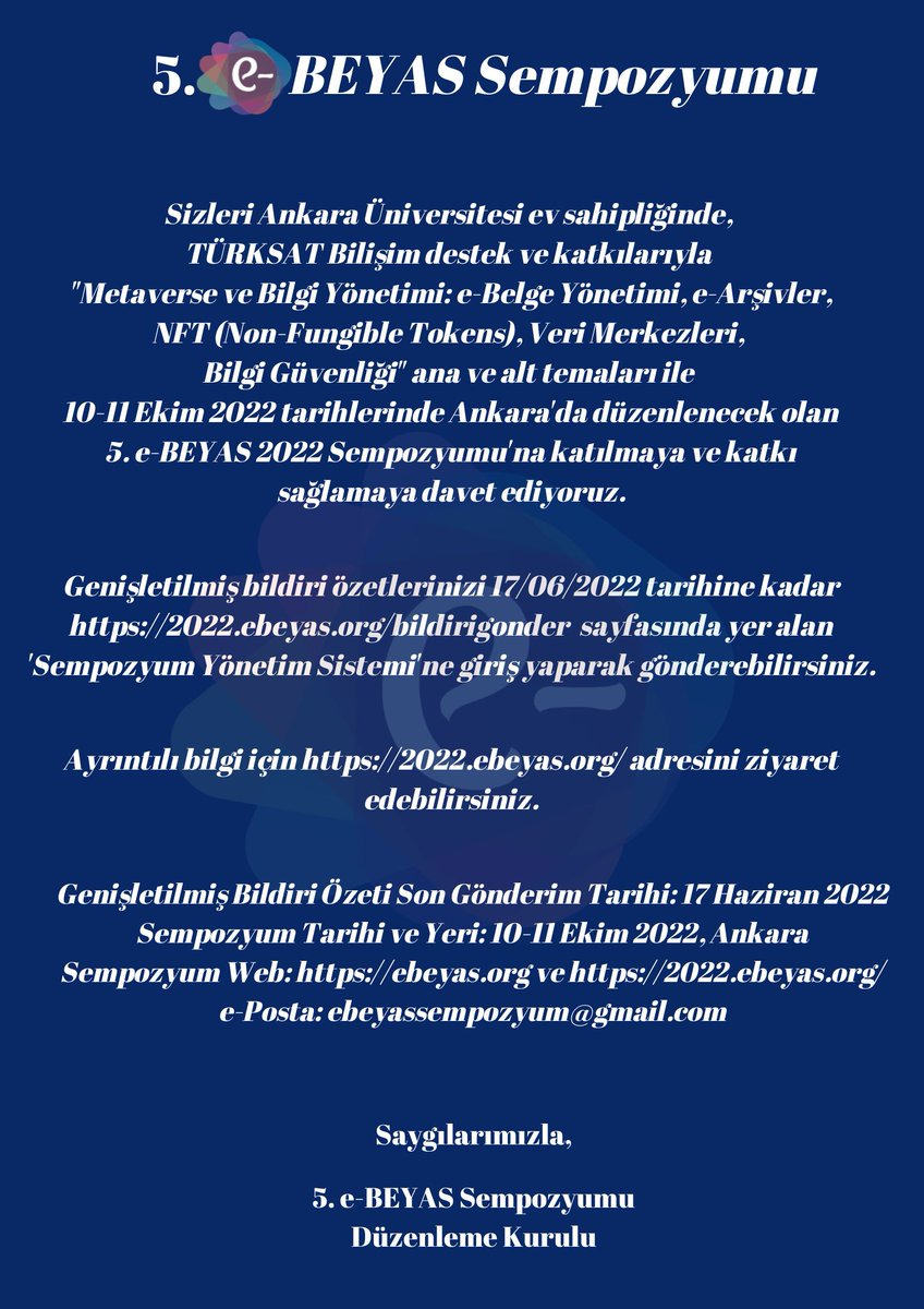 5. e-BEYAS Sempozyumu Son Çağrı
2022.ebeyas.org/bildiri