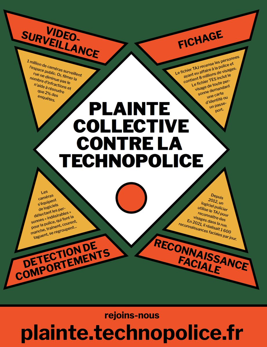 "Plainte collective contre la technopolice"

Pour mandater La Quadrature du Net à agir devant la CNIL contre le système de surveillance de l'espace public mis en place par l'État français, j'ai signé 

Vous aussi, agissez ici 👉 plainte.technopolice.fr