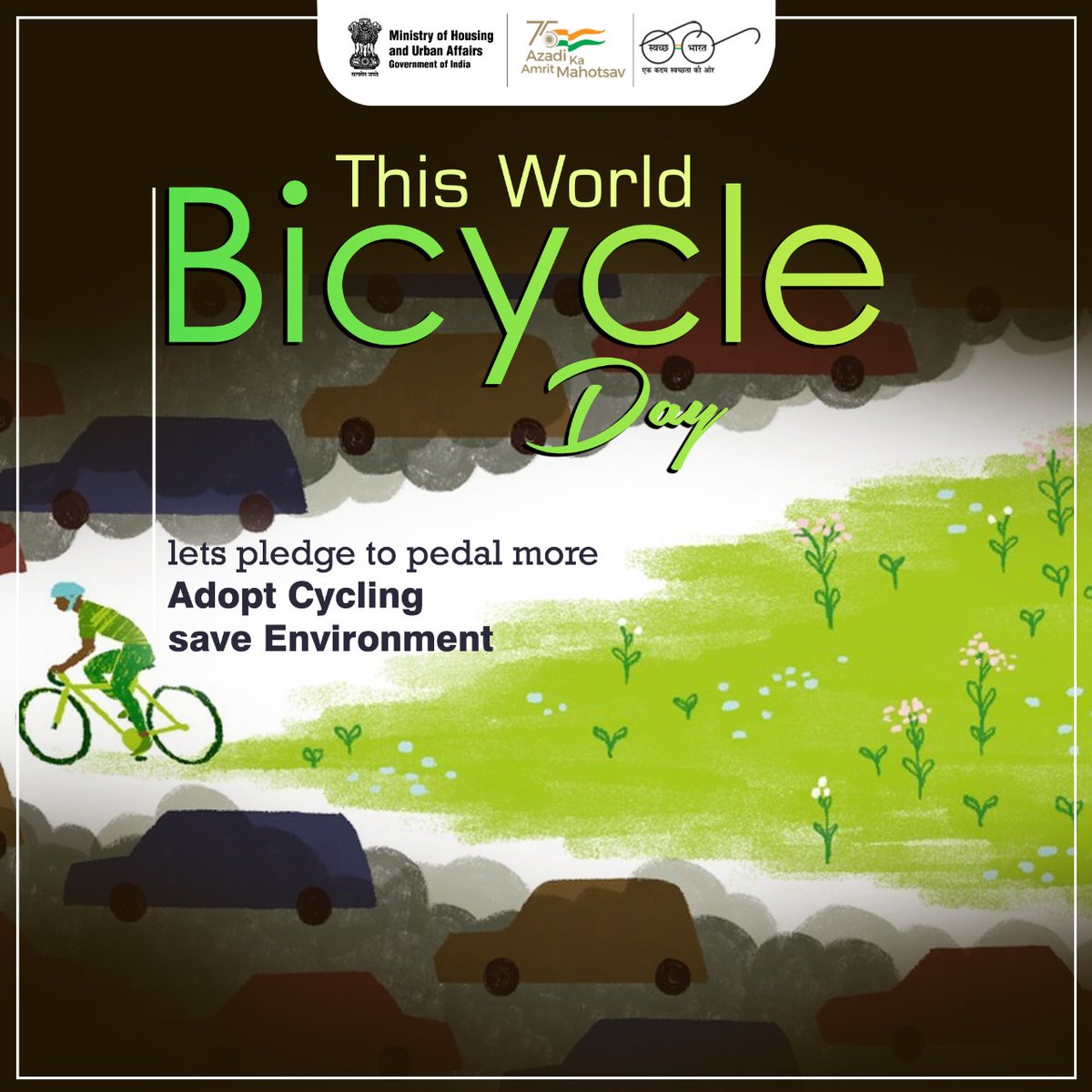 As the world celebrates #WorldBicycleDay today, MoHUA  appeals to all the citizens to adopt cycling in their daily life, an environment-friendly and healthy means of commuting. Your small contribution can save the environment on a sustainable basis.