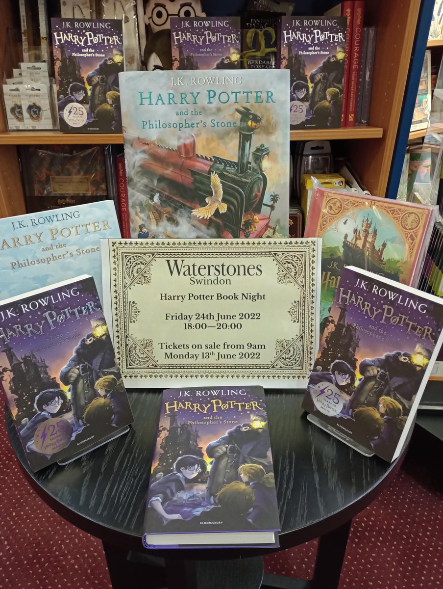 WaterstonesSwin's tweet photo. We are thrilled to announce our next #HarryPotterBookNight! 

Join us on Friday 24th June as we celebrate 25 years of Harry Potter and the Philosopher's Stone. 
 
Tickets are 50p each and go on sale Monday 13th June!
#25YearsOfHarryPotter #LiveLocalShopSwindon https://t.co/UbDK1EIW5x