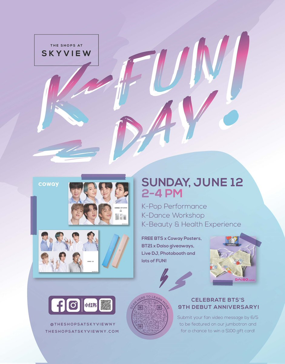 kpopinnyc's tweet photo. [CONT] 

Dress to the Nines! 21+ 🎉
💜 @bangtanbklyn 

K-FUN DAY 🎉
✨ @vante_borahae_ 

FESTAVAL: BTS Birthday Bash 21+ 🥳
💜 @armyswhotravel 

BTS DAY 💜
🥳 @Moonlighttshop 

#BTS #방탄소년단 https://t.co/Sa0BECHxGg