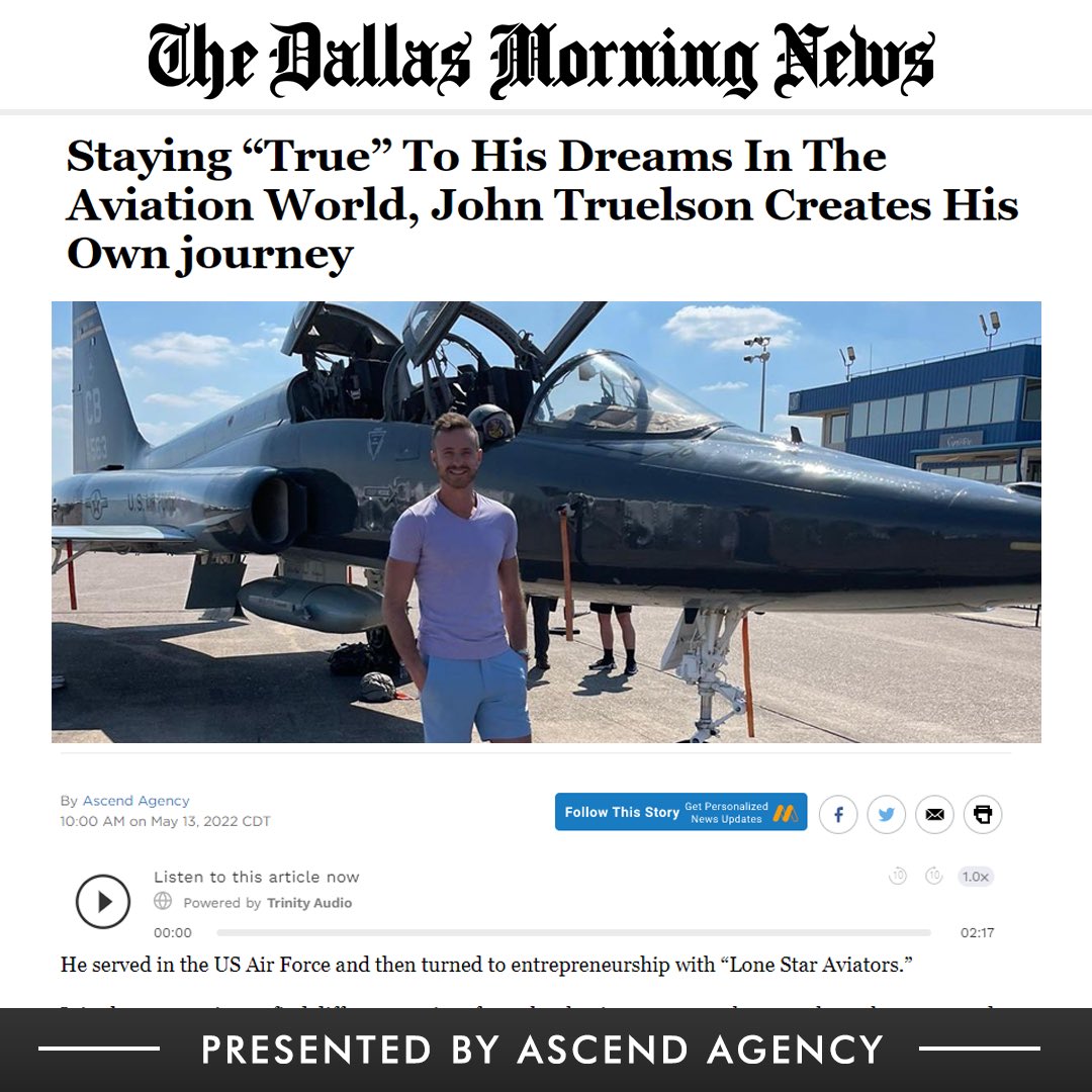 Take a look at our client, John Truelson’s journey with Aviation featured in The Dallas Morning News, by us! ✈️