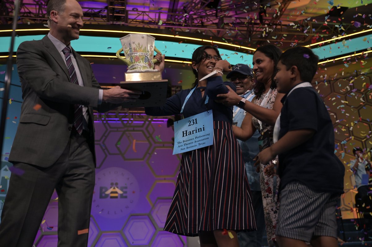 By correctly spelling 22 words in the Spell-off, the 2022 Scripps National Spelling Bee Champion is #Speller231 Harini Logan! #spellingbee