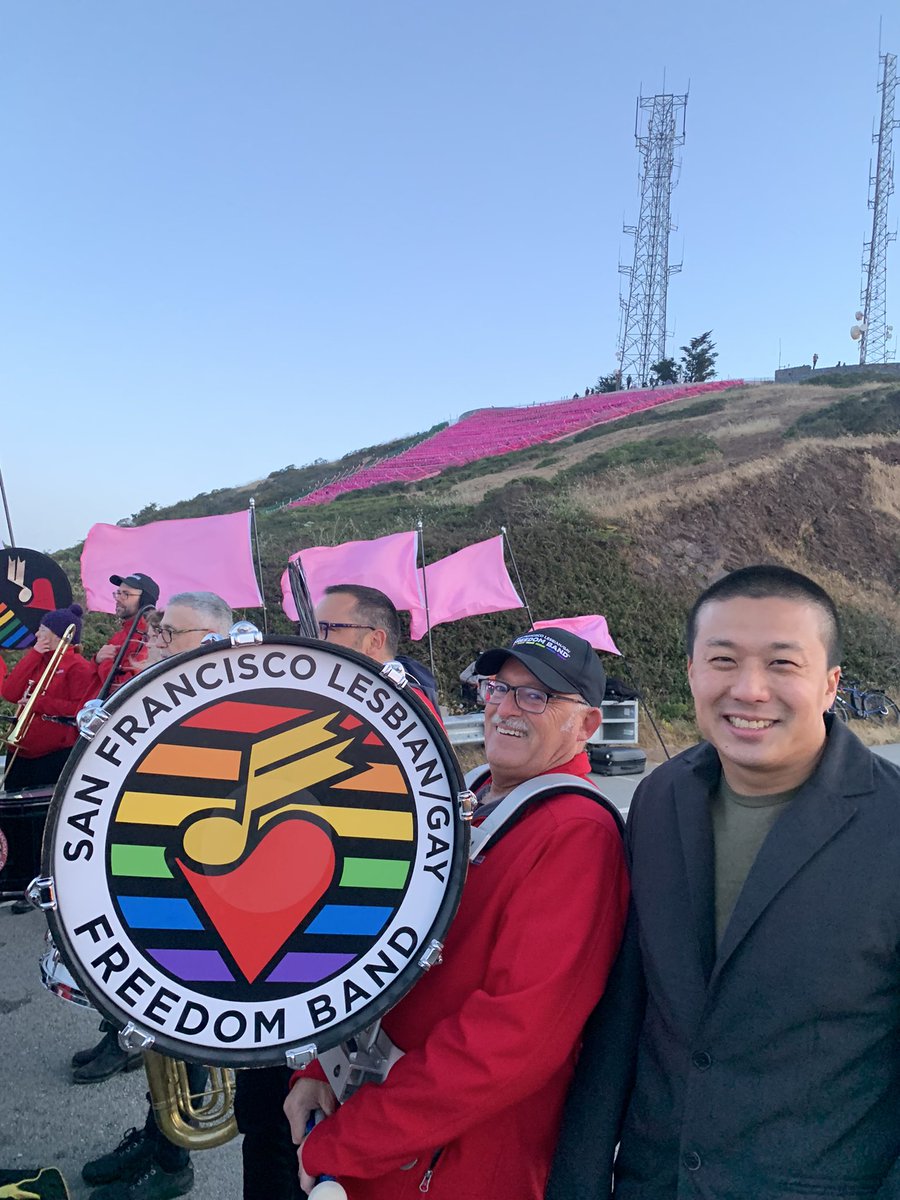 alankennywong's tweet photo. I was excited to celebrate the beginning of Pride Month and join the ceremonial lighting of #ThePinkTriangle at Twin Peaks! Thank you to @IlluminatedArts and Pink Triangle for this beautiful display of Pride. #SFPride #TwinPeaks https://t.co/5lXqO76OcO