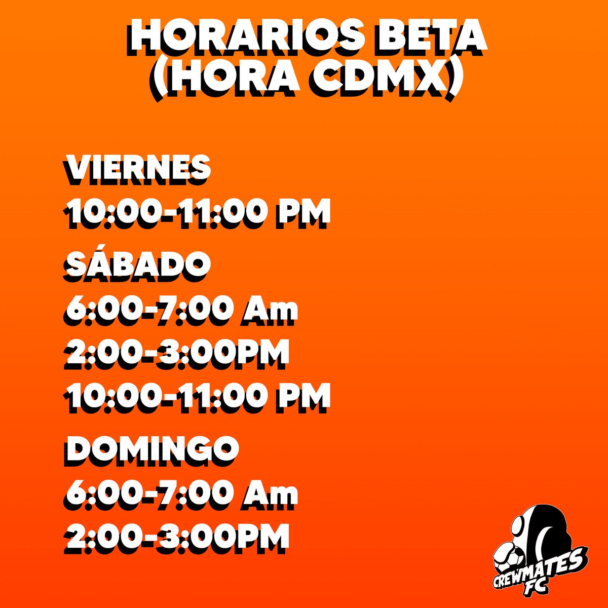 CrewmatesClanOF's tweet photo. Mañana comienza la Beta de Mario Strikers Battle League, esta estará dispoible en 6 horarios diferentes distribuidos en 3 días.
Les dejamos una lista de los horarios para que estén pendientes y no se la pierdan!
(HORA CDMX) https://t.co/VrW0Dl2aix