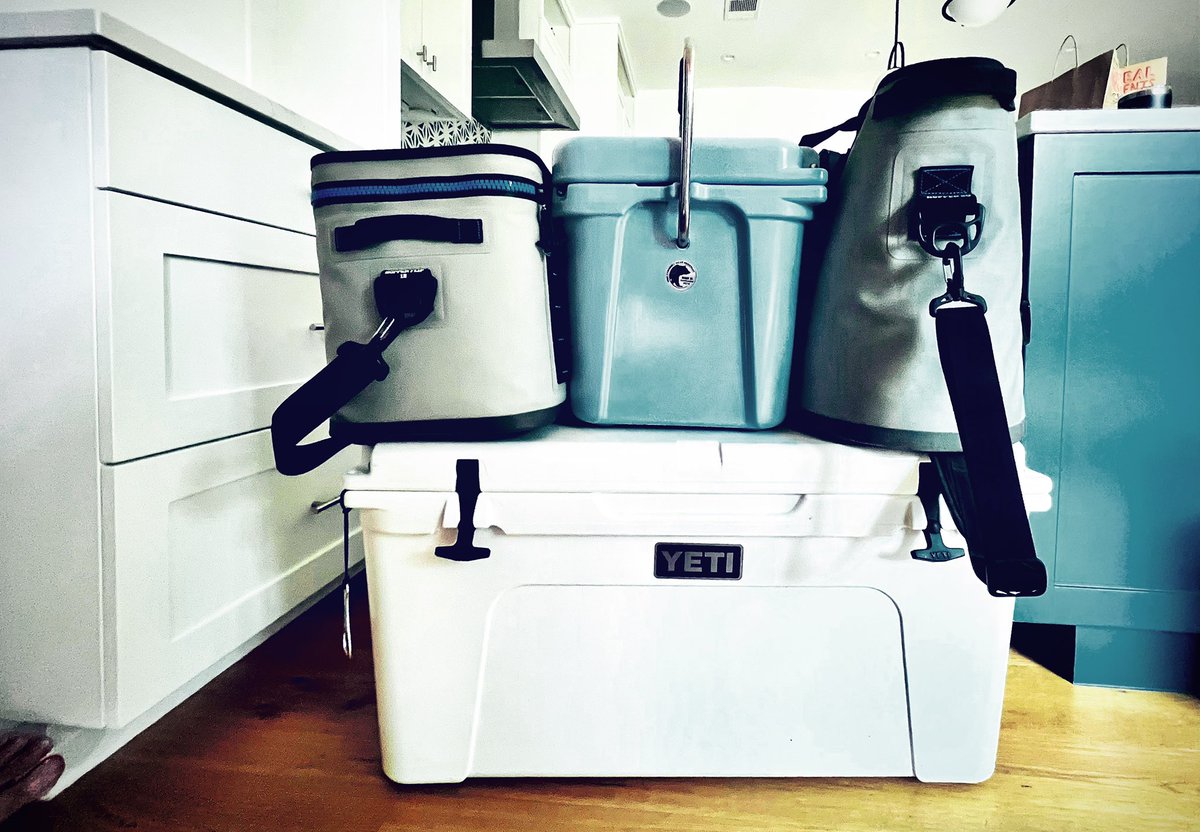 Swroach's tweet photo. When it is 95 out and your @LgHomeRetail fridge gives up the ghost after only three years there is no panic because you know your @YETICoolers are there to pick up the slack.  #yeti #yeticoolers #bornforthewild https://t.co/f8yeV9bZsr