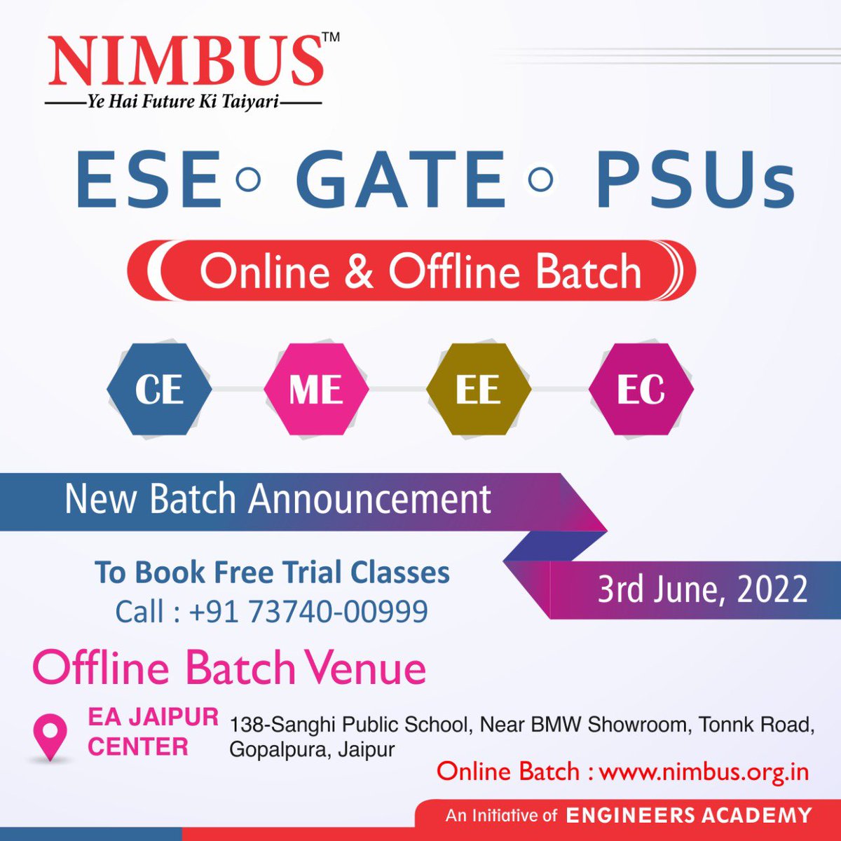 EAIndia's tweet photo. New Batch Announcement for ESE+ GATE+PSUs @ Engineers Academy Sanghi Campus Jaipur https://t.co/dhTBJG3Z2y