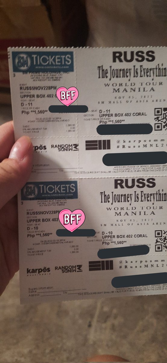 parkfanghorl's tweet photo. NOT KPOP RELATED 

SELLING ‼️‼️/ WTS 

2 UPPER BOX SLOTS (RUSS: The Journey Is Everything World Tour) 

*selling at SRP 

- dm for hd pics if sure buyer https://t.co/0M6igeUYvG