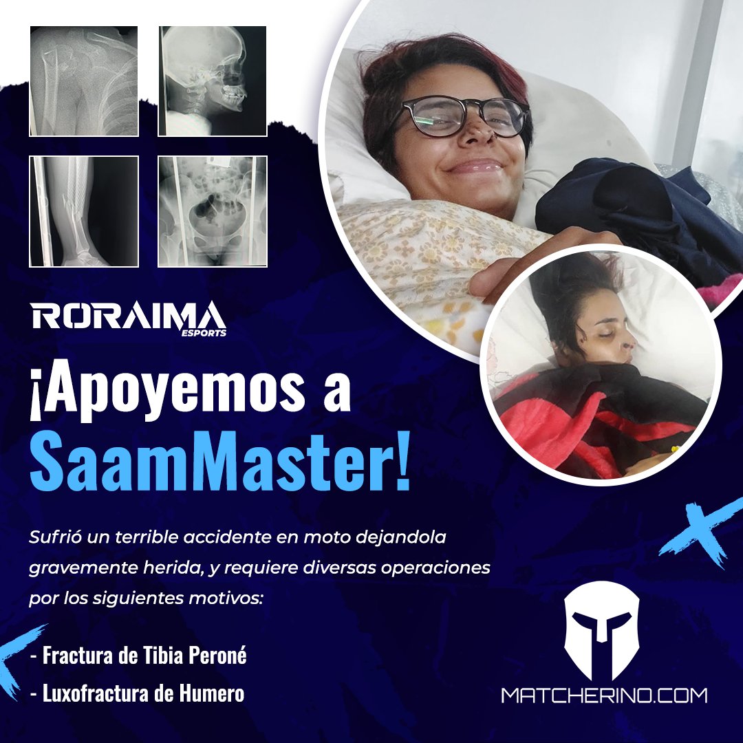 Hola, lamentamos mucho darles esta noticia.

Nuestra Social Media and Content Manager, Valentina, mejor conocida como <a href="/saam_master/">Val🌻</a>, sufrió un terrible accidente y es necesario pagar 3.7k USD para su operación, en el enlace a continuación hay más detalles.

matcherino.com/tournaments/73…