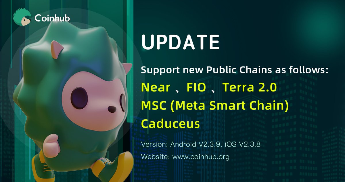 Coinhub_Wallet's tweet photo. Coinhub APP Upgraded⏫
(Android 2.3.9, iOS 2.3.8)

✅Support 5 Public Chains as follows:
1. #NEAR 
2. #FIO 
3. #Terra2 
4. #MSC (Meta Smart Chain)
5. #Caduceus

📥Download #Coinhub Wallet: https://t.co/FcZbMXPnoJ

#EVM #LUNC #LUNA #USTC #UST 
$FIO $MTW $CMP https://t.co/wzFTDYLq6K